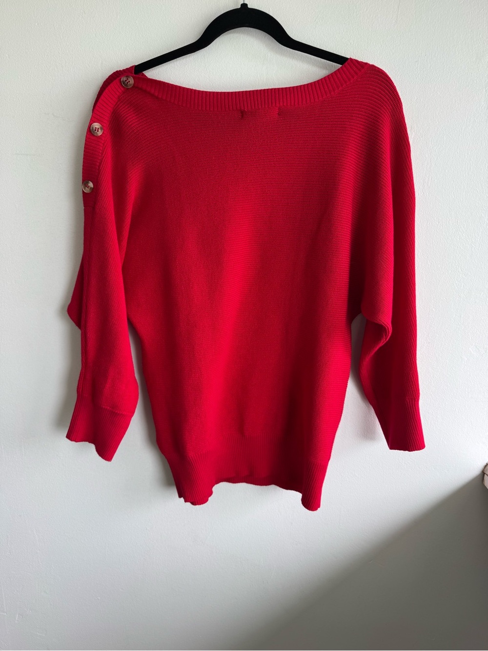 Cable & Gauge Red Off-Shoulder Sweater with Shoulder Buttons